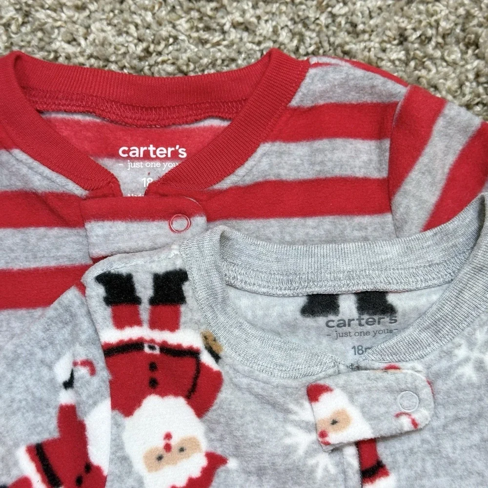Carters Just One You Baby 18M Christmas Fleece Footed Pajamas Santa Lot 2 NWT